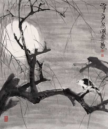 韩天衡 1996年作 花鸟 立轴